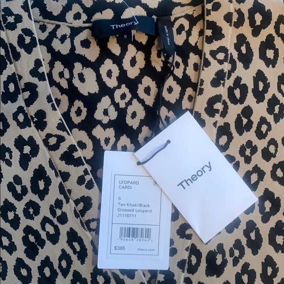 𝅺NWT Theory Leopard Structured V-Neck Cardigan Animal Print Sweater Size Small - Picture 5 of 7